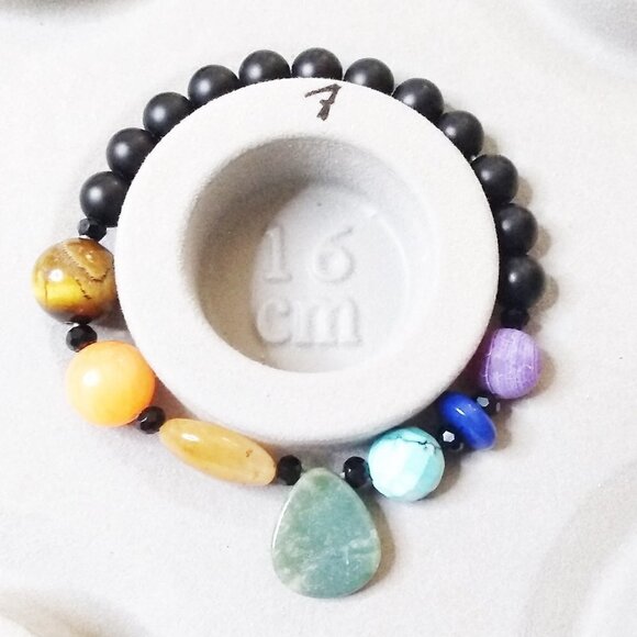 Unique Chakra Bracelet for 6.5-7" Wrists ~ Handpicked Semi-Precious Stone Beads - Picture 2 of 6